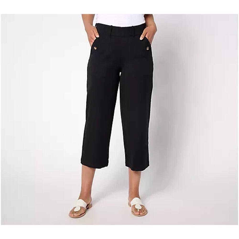 AnyBody All-Stretch Twill Wide Leg Cropped Pants Black Size Medium Tall